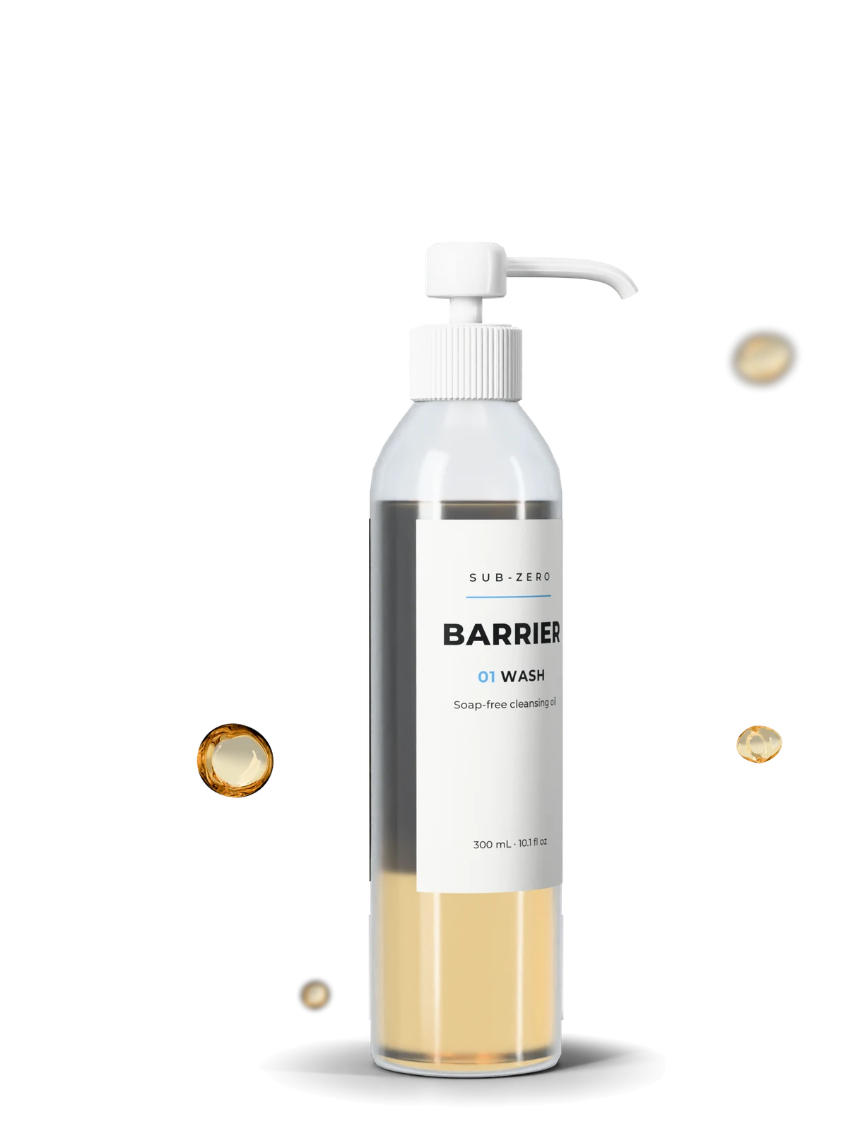The Cleanser at an angle with drops of its golden oil
