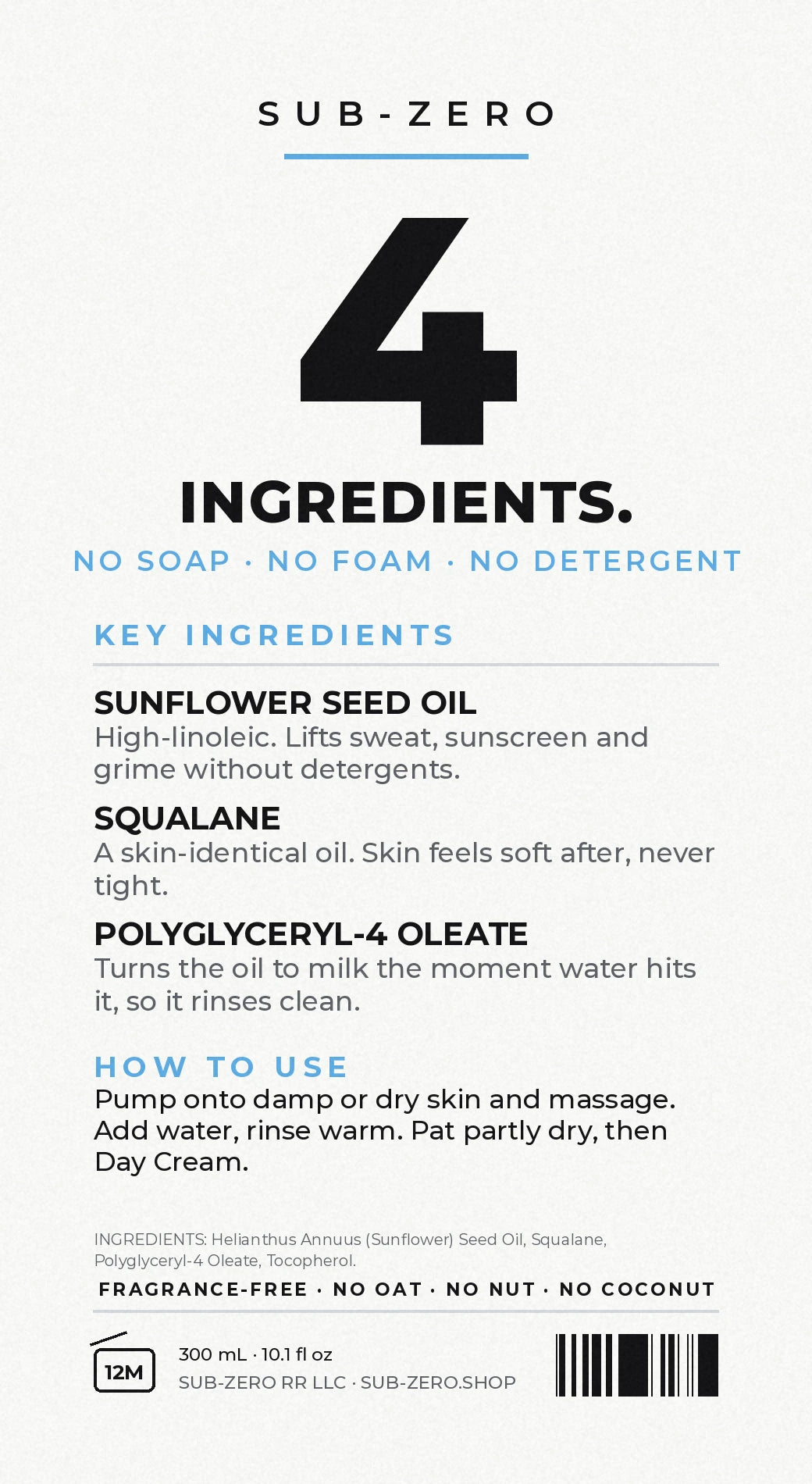 The full back label of the Cleanser