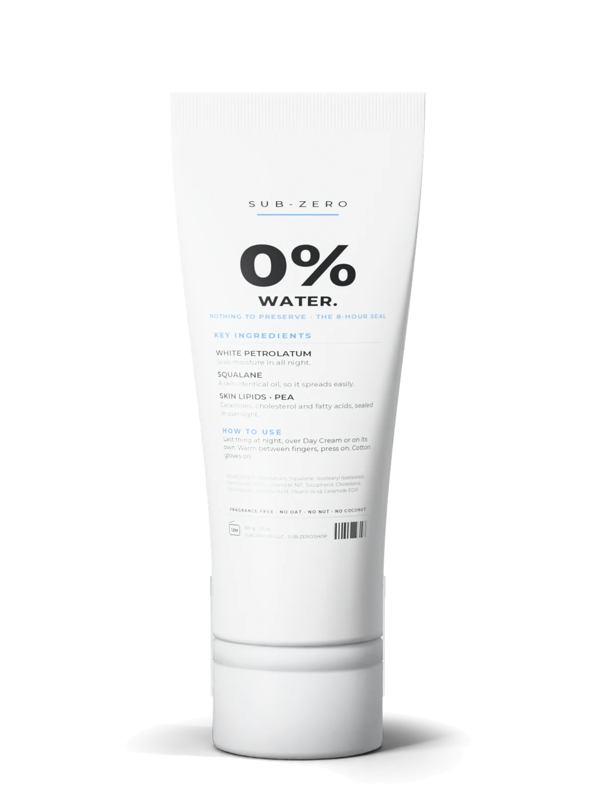 The back of the Night Balm tube: 0% water