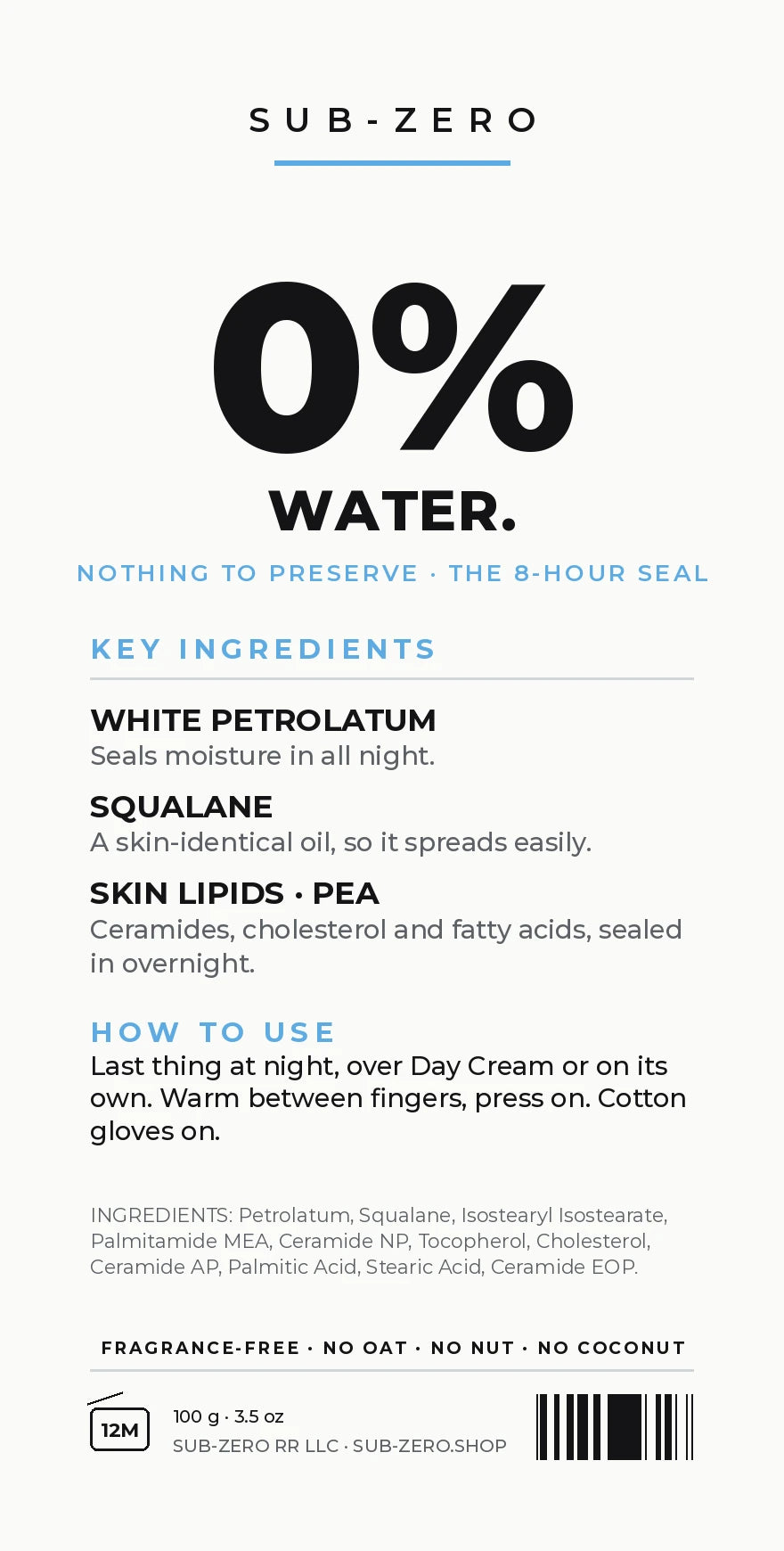 The full back label of the Night Balm
