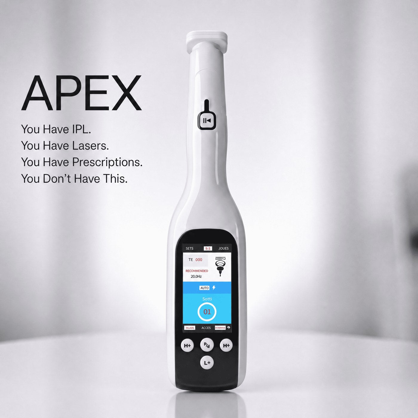 Apex — clinical-grade cold atmospheric plasma device, front-facing